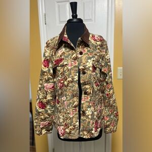 Vintage-Longaberger Floral Utility Jacket in Pink, Gold & Green